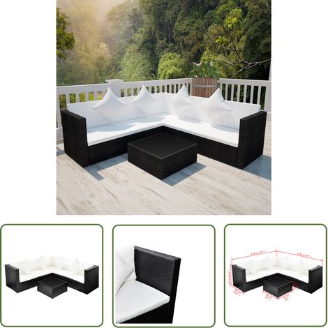 The Living Store 4-tlg. Garten-Lounge-Set mit Auflagen Poly Rattan Schwarz - Gartenmöbel - Loungesessel - Rattan Möbel - Outdoor Möbel - Balkonmöbel (1/4)