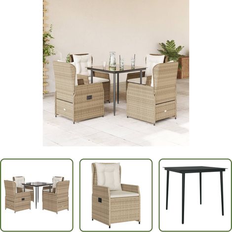 Gartenstuhl - 5-tlg. Garten-Essgruppe mit Kissen Beige Poly Rattan (1/5)