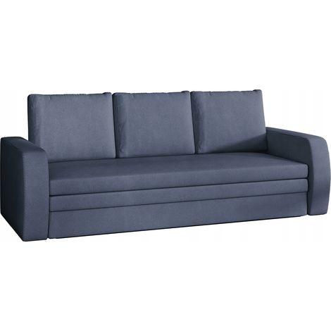Canapé lit tissu bleu turquin avec coffre de rangement Liverna 220cm (1/5)