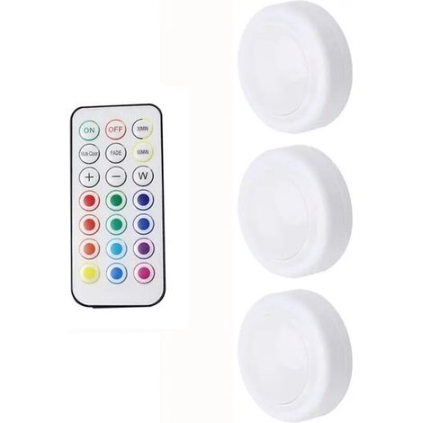 Lot de 4 spots blancs avec télécommande, éclairage de cuisine, spots à intensité variable, lampe ronde, plusieurs couleurs, éclairage sous meuble, éclairage d'escalier (1/5)