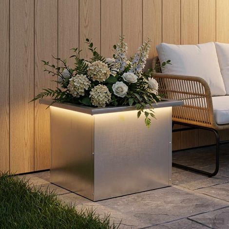vidaXL Jardinera para jardín con luces LED Plateado 30 x 40 x 30 cm (1/5)