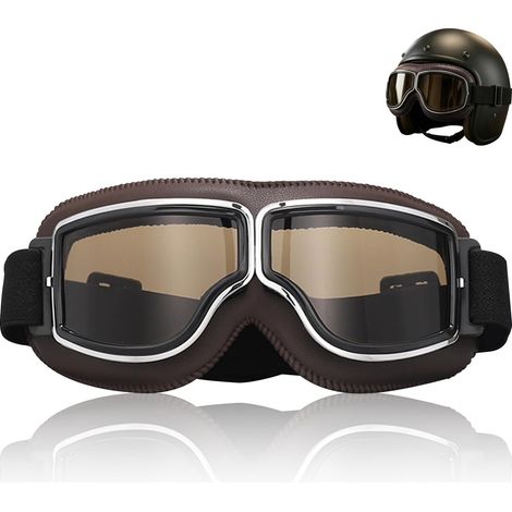 Lunette Moto Vintage, Lunettes de Moto en Cuir PU, Pliable Motorcycle Goggles, Lunette Ski Protection UV400, Coupe-Vent Anti-Poussière Sangle Réglable Pour Motocross, Ski, Compatible Casques (1/5)