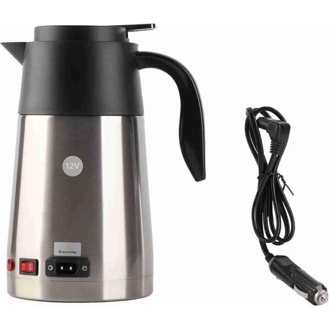 Bouilloire de voyage pour voiture ou camion, chauffe-eau, tasse en acier inoxydable, sûre, pour faire bouillir, infuser et préparer du café, 12 V/24 V (voiture 12 V) (1/5)