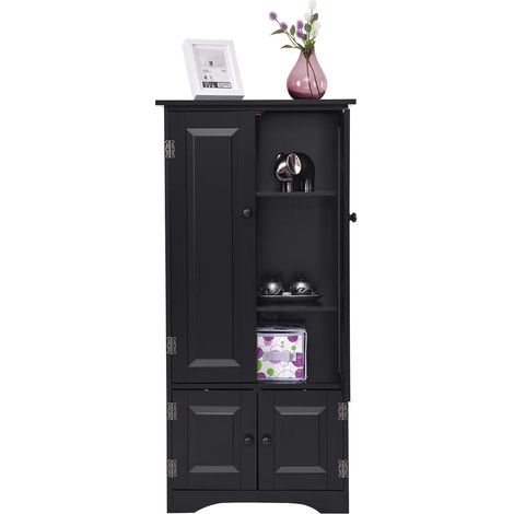 COSTWAY Mobile Multiuso, Armadio da Soggiorno, Credenza da Cucina in Legno, con 4 Ripiani, 58,5 x 31,4 x 123cm Nero (1/5)