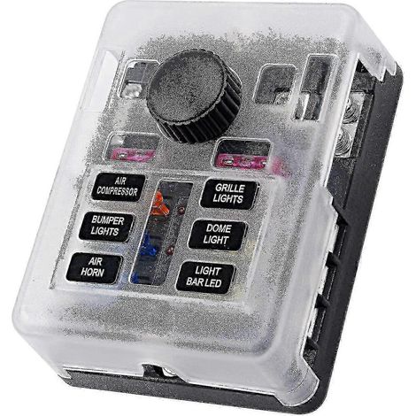 Boîte à fusibles 6 voies 12 V 25-26 avec barre omnibus de masse négative, fusibles à lames ATC/ATO 100 A max., indicateur LED et 2 fusibles de rechange pour véhicules européens (1/4)