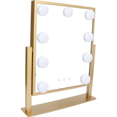 Miroir de maquillage avec 9 LED, 3 modes d'éclairage couleur, commandes tactiles intelligentes, rotation à 360°, prise 100-240 V (Royaume-Uni). (1/5)