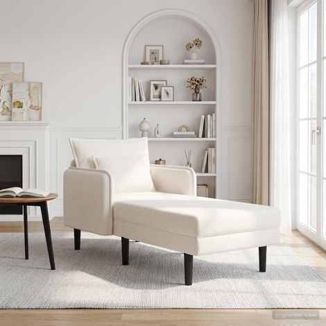 vidaXL Chaise longue de gran tamaño Crema Bouclé (1/5)