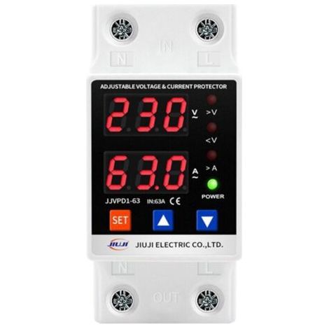 Protecteur de Courant Tension, Réglables Dispositif de Protection Contre Sur/Sous-Tension,AC220V 63A 2P Rail DIN Protecteur de Surtension Récupération (1/5)