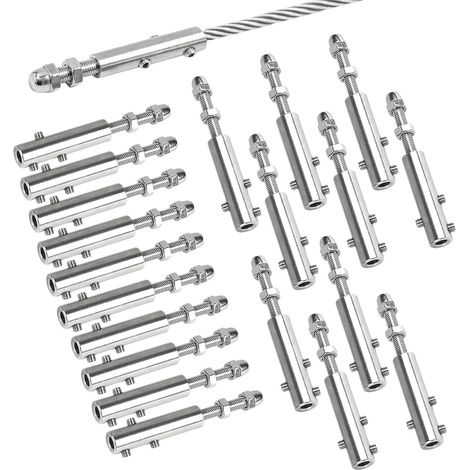 Pack of 20 Stainless Steel Cable Tensioners, Stainless Steel Cable Tensioner for 4 mm Cable, Heavy Duty Tension Trim for Fence or Guardrail Installations (1/5)