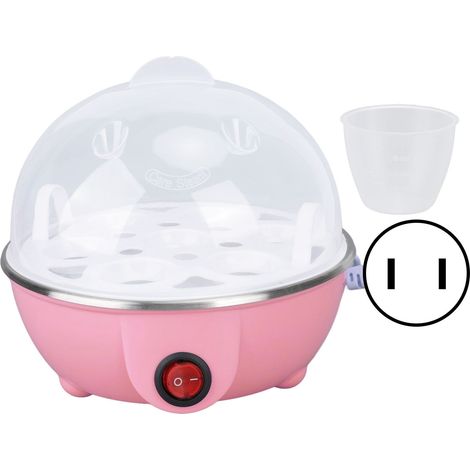 Cuiseur à œufs de poule jusqu'à 7 gros œufs durs, anti-séchage, arrêt automatique, œuf poché avec plaque chauffante, prise américaine 110V rose (1/5)