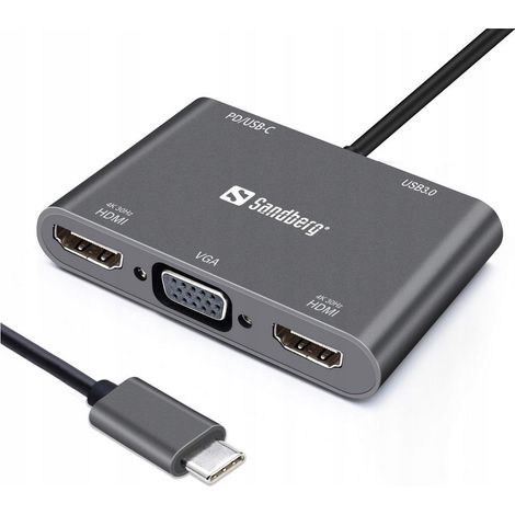 Station d'accueil USB-C Sandberg : 2 x HDMI + 1 x VGA + USB + PD (1/2)