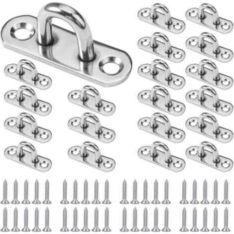 20 ganci a U per soffitto, gancio in acciaio inossidabile, ponte in acciaio inossidabile, base 15 x 45 mm, piastre ad occhiello per montaggio a parete per fissare cavi su barche, tappetini da yoga, la