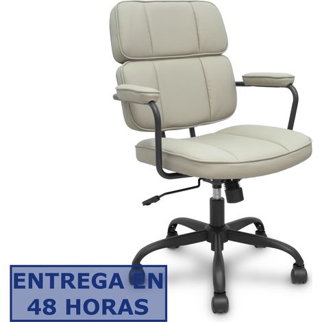 Silla basculante Oficina Opti518 con Respaldo Fijo, Asiento Regulable en Altura, Brazos fijos, Acabado similpiel Beige, Ideal para 4-6 Horas de Uso y Peso máximo de 120 Kg - FORÖL