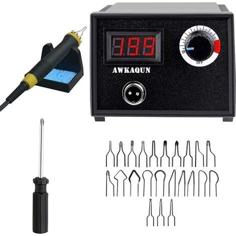 Kit pyrograveur sur bois, 60W Machine à Pyrogravure Numérique 0-730°C Température Réglable, Pyrograveur Professionnel avec 23 Pyrogravure pour Souder, Bois, Gravure, Cuir, Citrouille (60W) (1/5)