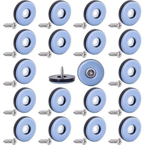 Lot de 20 patins en téflon de 22 mm, protections de sol pour meubles, avec vis pour moquettes et sols durs (1/4)