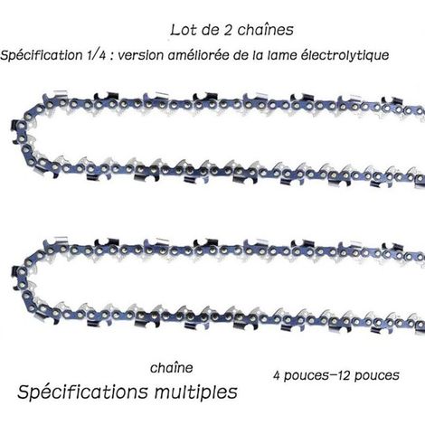 Lot de 2 Chaînes Tronçonneuse 1/4 Pouce 32 Maillons 5 Pouces Lame Galvanisée Renforcée Faible Rebond Coupe Précise