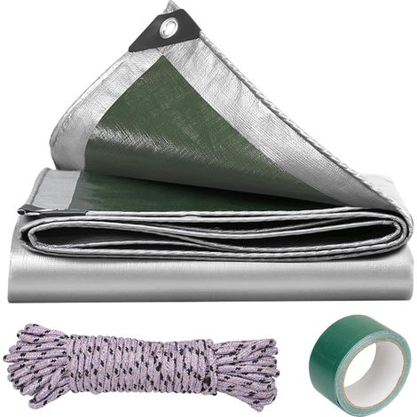 Bache 2x3m Impermeable 180 g/m² Argent/Vert Bâche Imperméable avec Oeillet Ficelle Adhésif de Réparation Bâche de Protection pour Bois Camion Piscine Tente Chantier de Construction (1/5)