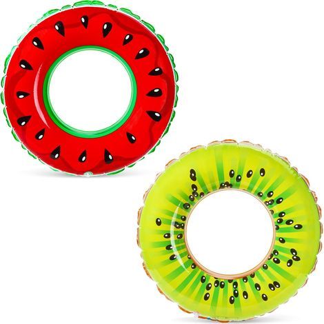 Conjunto de 2 flotadores hinchables con forma de sandía y kiwi, con estampado de frutas, para niños y adultos. (1/5)