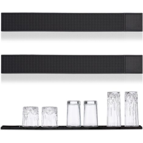 Relaxdays Barmatte 2er Set, mit Noppen, 60 x 8 cm, Abtropfmatte aus PVC, Geschirr trocknen, für Bar und Spüle, schwarz