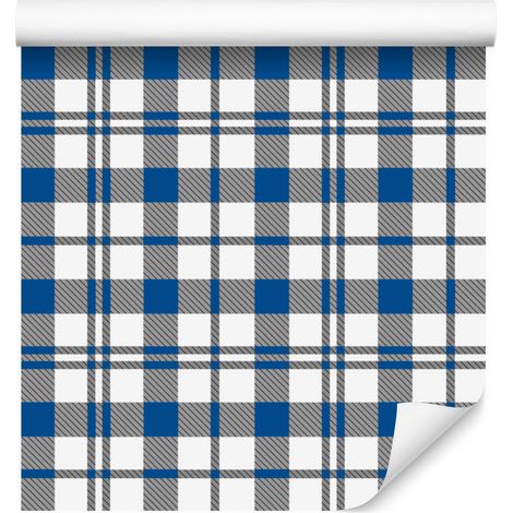 Papier peint à carreaux bleus, gris et gris clair, 50 x 1000 cm (1/5)