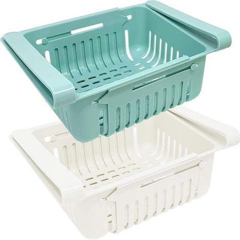 Deux boîtes de rangement de cuisine, adaptées aux réfrigérateurs, boîtes de rangement extensibles de type tiroir pour réfrigérateur (1/5)