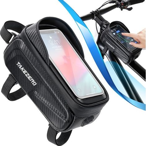 (Nero) Borsa da telaio per bicicletta WOZWE – Impermeabile per cellulari fino a 7 pollici (1/5)