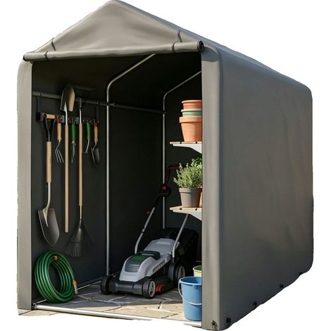 Tienda de almacenamiento exterior, estructura resistente, toldo resistente a los rayos UV, GRIS, 100x187x160cm (1/5)