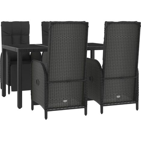 Mobili da pranzo e cuscini da giardino 5 pezzi in resina intrecciata nera 020014869