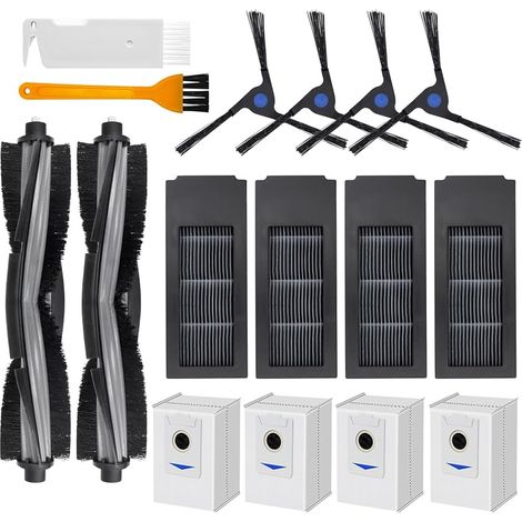 Lot de 14 pièces de Rechange pour aspirateur Robot Ecovacs Deebot X2 / X2 Omni / X2 Pro / DEX86, 2 brosses à Rouleaux, 4 filtres, 4 Sacs à poussière, 4 brosses latérales, 2 brosses de (1/4)