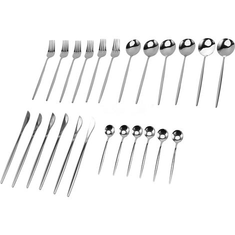 Küchenbesteck-Set aus Edelstahl, bestehend aus Messer, Gabel und Löffel, spülmaschinenfest, silberfarben (1/5)