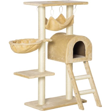 Arbre à chat centre d'activités 54 x 29.5 x 98 cm griffoirs sisal hamac design scandinave en panneau de particules beige (1/5)