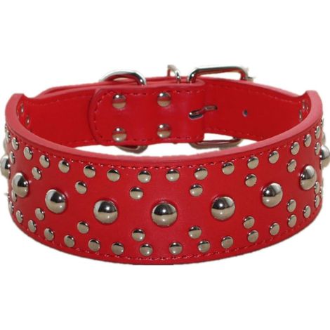 Collier de chien en cuir PU clouté (rouge S)-Fei Yu