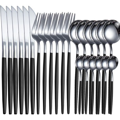 Ensemble de couteaux, fourchettes et cuillères en acier inoxydable du Portugal (16 x 24 pouces) - Service de table pour steak et cuisine occidentale (1/5)