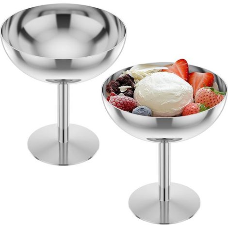 2 ciotole riutilizzabili in acciaio inox per gelato, insalate e dessert, ciotole rotonde, coppette per snack, coppette da dessert in metallo, ciotole per insalata di pasta e gelato (1/5)