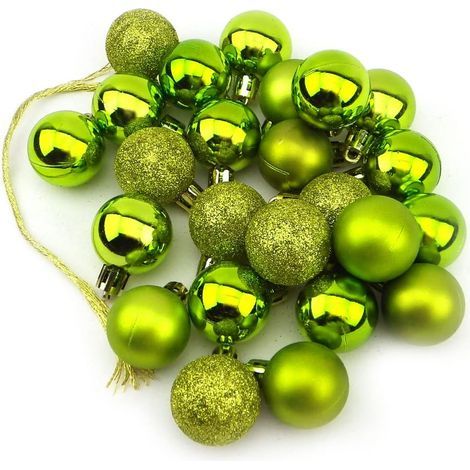 Lot de 24 petites boules décoratives de Noël mates brillantes scintillantes 3 cm Vert (vert) (1/4)