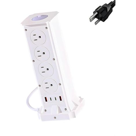 Multiprise verticale à 8 prises, design compact, permet de connecter plusieurs appareils, boîtier en plastique sécurisé, convient aux petits espaces, blanche. (1/5)