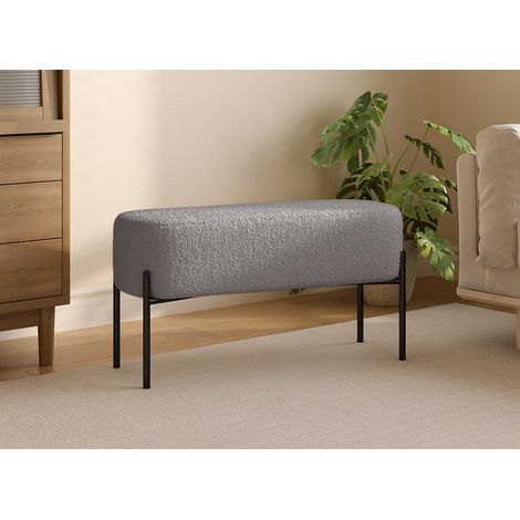 Deco In Paris – Canapé droit en tissu bouclette gris – Assise rembourrée – Pieds en métal noir – Largeur 90 cm – Profondeur 36 cm – Hauteur 45 cm (1/3)