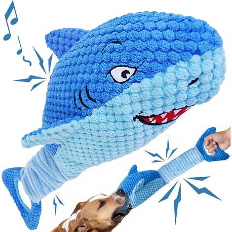 Jouets pour grands chiens, jouets couineurs pour chiens agressifs, jouets à mâcher en peluche pour la dentition, jouets interactifs requin pour occuper les chiens (1/5)