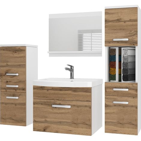 BELINI Badmöbel Set PRI M5 120 cm - Moderner Badschrank mit Waschbecken & Spiegel, Vollausstattung Wandmontage - Goldbraun Matt (1/5)