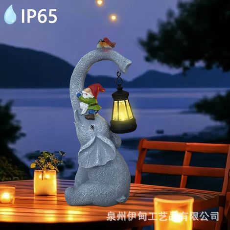 Lanterne solaire d'extérieur en forme d'éléphant, décoration en résine, lampe de jardin, lampe de cour, lampe de pelouse -FX--AquaForge (1/5)