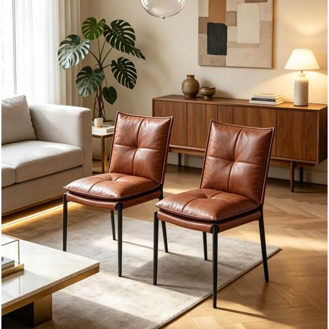 Set de 2 sillas de comedor 48x55x87 cm en marrón y negro, con respaldo ergonómico y estructura resistente (1/5)