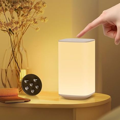 Dimmable LED Bedside Lamp with Remote Control, 3000mAh Night Light with 3 RGB Modes and 3 Color Temperatures, Wireless Table Lamp with Timer, White (1/5)