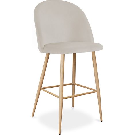 Privatefloor – Tabouret de bar en velours beige – Hauteur 109 cm – Base métal massif – Repose-pied ergonomique – Design scandinave élégant (1/5)