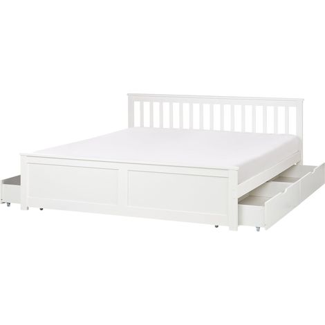 Bed with Storage Drawers Pine Wood OLENDON 180 x 200 cm (EU Super King) White