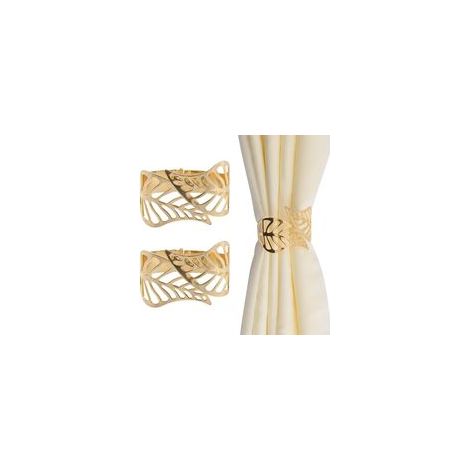 Fermacravatte per tende, 2 anelli in metallo dal design creativo con foglie decorative traforate, clip a molla, adatte per uso domestico e in ufficio. - Crezuo