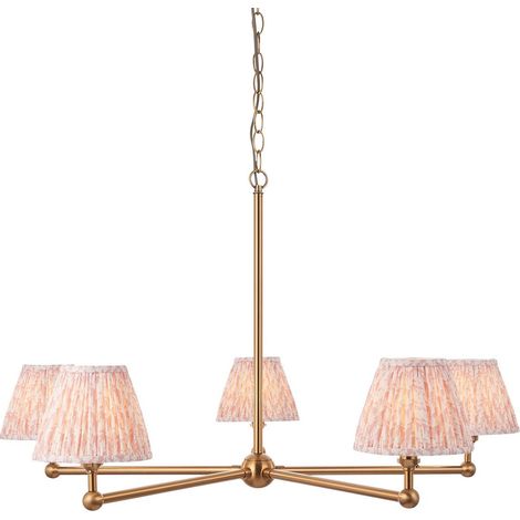 Endon Santiago Suspension en laiton vieilli brossé avec abat-jour en tissu feuille couleur pêche 16 cm 5 x B22