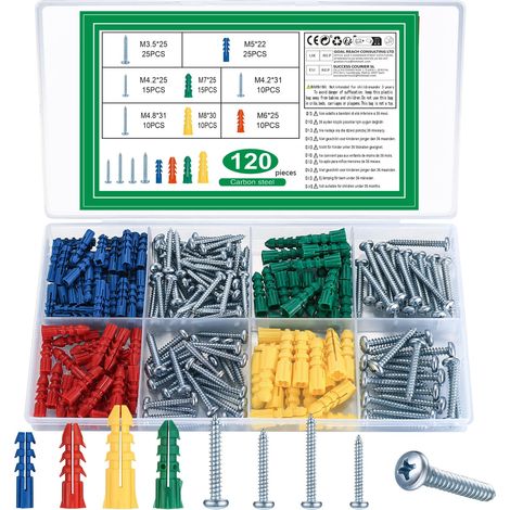 120 Pcs Vis Et Chevilles Set,Cheville Beton,Cheville Parpaing Creux (1/5)