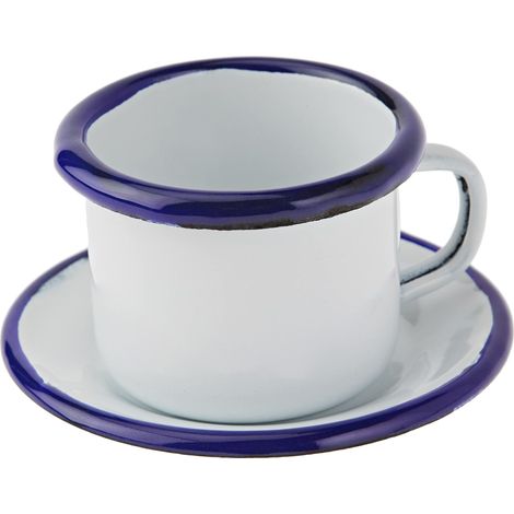 Gobelet avec Assiette, INOX, Blanc/Bleu, 9 x 5 x 5 cm (1/4)