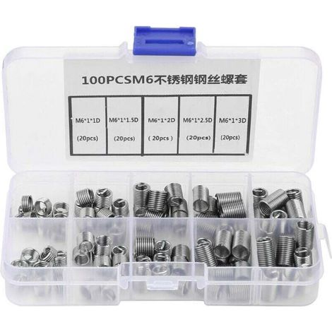 Inserts Filetés Auto-taraudeurs M6, 100pcs, Acier Inoxydable, Filets Rapportés pour Réparation et Renforcement -KZQ