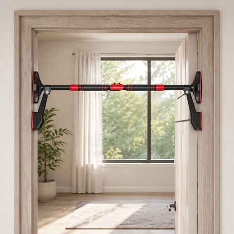 Barre de traction réglable de 78 à 120 cm, barre de porte niveau intégré, structure triangulaire, jusqu'à 225 kg, noir (1/5)